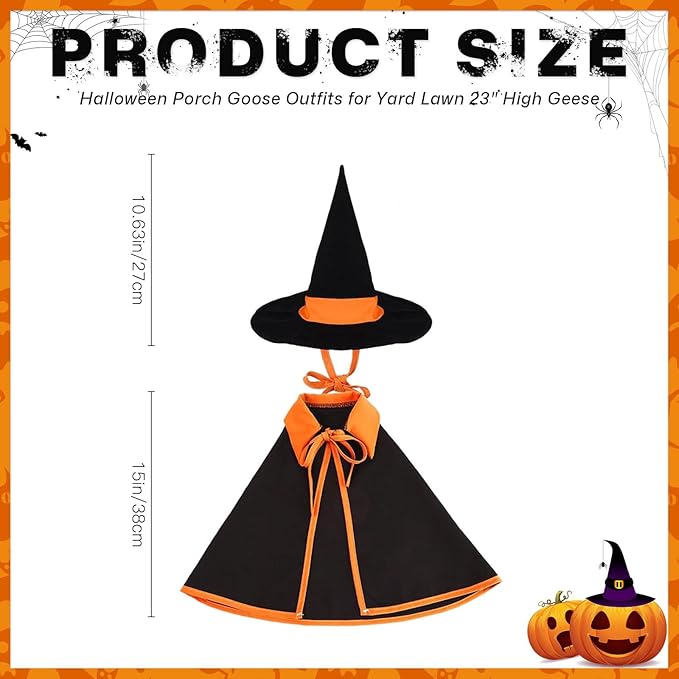 Halloween Porch Goose Outfit Set for 23'' Plastic Statue Lawn Porch Goose Clothes with Cloak Hat Costume for Indoor Outdoor Patio Yard Lawn Art Decor(Orange)