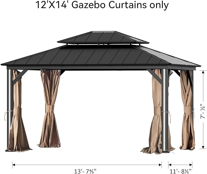 Gazebo Curtain Replacement Universal 4-Panel Sidewalls 12' x 14', Outdoor Gazebo Privacy Curtains with Zipper, Replacement for Outdoor, Patio Canopy, Garden and Backyard (Curtain Only)