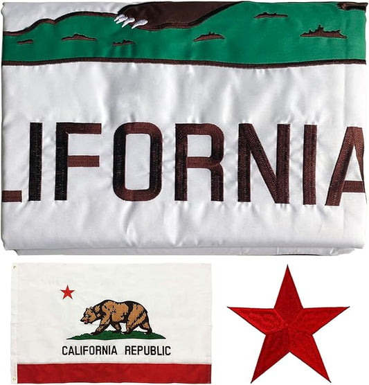 Embroidered California State Flag 3x5 Outdoor- 3Ply Heavy Duty 300D Nylon(All Weather)- Cali CA Flag 3x5-2 Brass Grommets & 4 Rows Stitched
