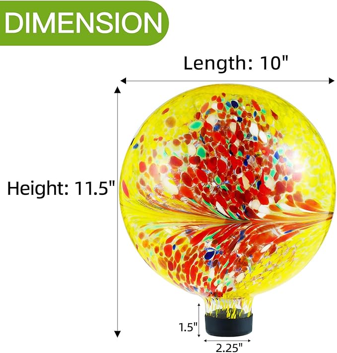 VOREEN 10-Inch Glass Gazing Ball, Outdoor Gazing Globe, Handmade Reflective Ball Yard Decoration for Homes, Patio, Lawn and Gardens, Gift for Mom Wife Friend, Phoenix Tail Design, Yellow