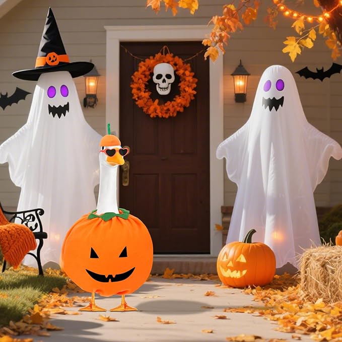 Hysagtek Halloween Porch Goose Outfits - Yard Goose Outfits Pumpkin Costume with Glasses Fall Halloween Goose Clothes for 23" Goose Outdoor Patio Yard Lawn Art Decoration