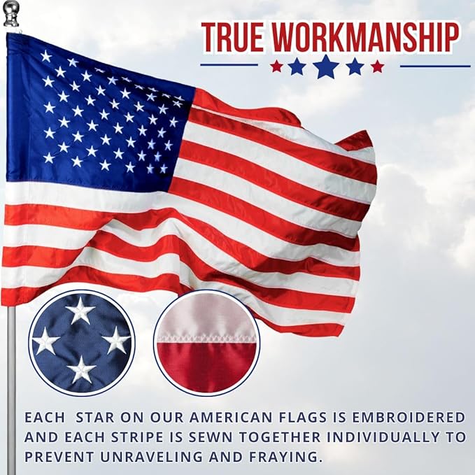 American Flag - Heavy-Duty US Flag - Embroidered Stars - Nylon USA Flag Built for Outdoors - Sewn Stripes - UV Protection - Brass Grommets (10x15 ft)