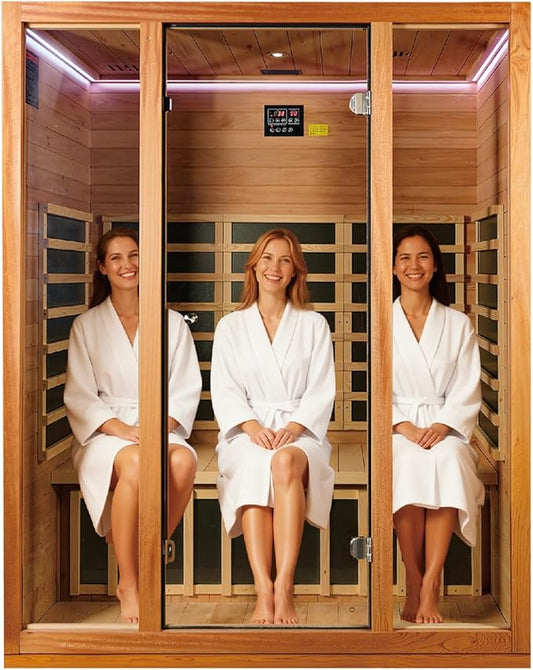 3 Person Infrared Sauna for Home, 1960W/120V, Low EMF Infrared Heater Panels, Chromotherapy Lighting, Personal Home Sauna for Family Relaxation, 59.06" x 35.43" x 74.8"