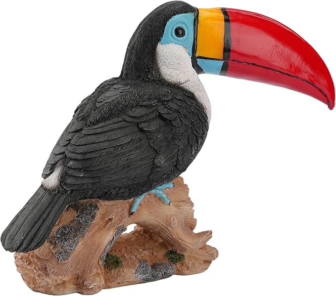 Elenon Toucan on Stump Garden Statue Decorative, Adorable Flower Bed 11 inch High Lifelike Bird Animal Outdoor Decor, Funny Yard Patio Art Sculptures Table Ornament, Red Mouth