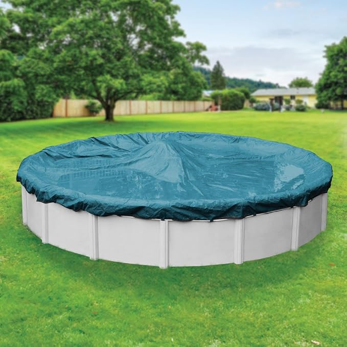 Robelle 21 ft Extra Heavy Duty Blue Winter Pool Cover for Above Ground Pools, 4 ft Overlap (25 ft Cover Size), Solid 10 x 10 Scrim, 2.91 oz/yd2, 12-Year Warranty, Style: 5821-4-ROBA