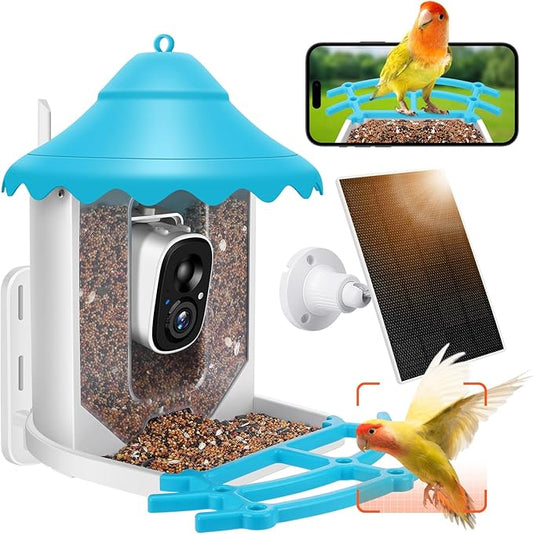 2K HD Smart Bird Feeder Camera with Solar Power, AI Bird Species ID, Auto Video Capture, Instant Notifications, SD&Cloud Storage