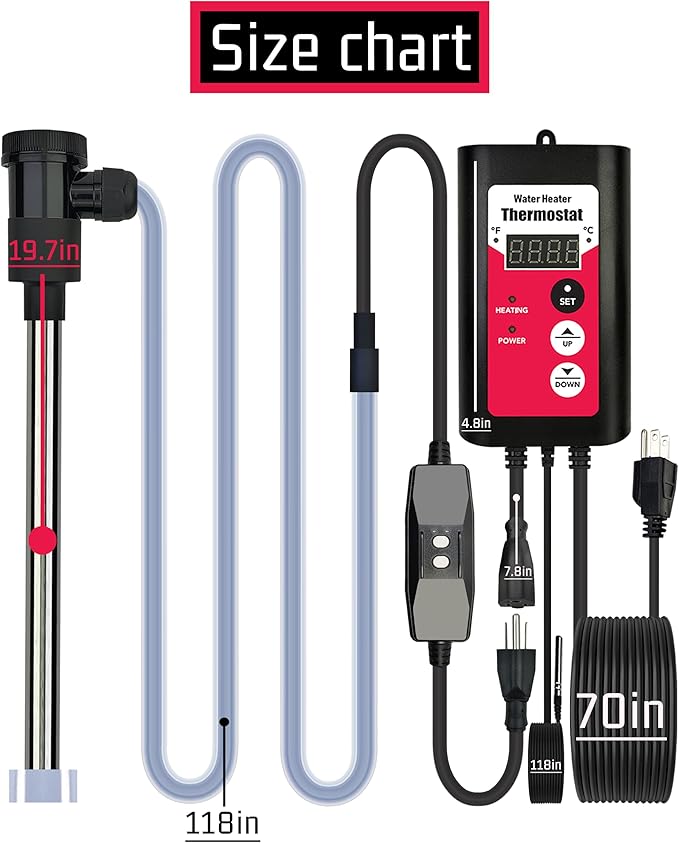 240V 3000W Titanium Submersible Electric Immersion Water Heater with Thermostat & GFCI – Portable Heater for Swimming Pools, inflatable pool, Above Ground Pool, Baptistry, Spa Tubs & Hot Tub