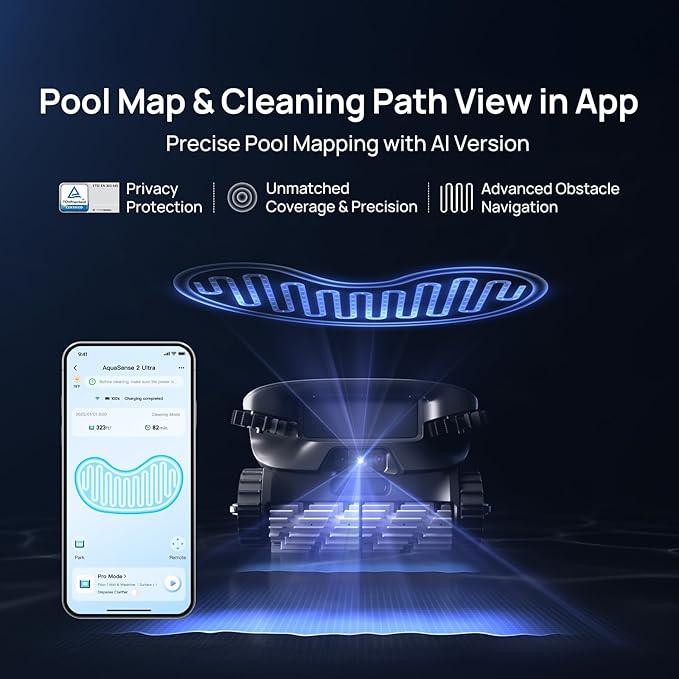 Beatbot AquaSense 2 Ultra Cordless Robotic Pool Cleaner for Complex Pools, Mapping with AI Camera, 5-in-1 Cleaning, Smart Surface Parking, Skimmer with APP Control, Water Clarification – Abyssal Blue
