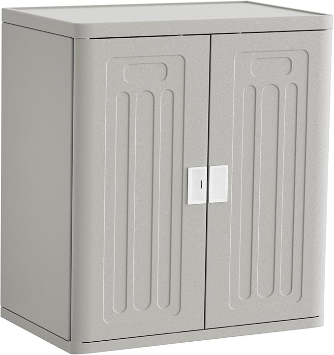 Amopatio Outdoor Storage Cabinet Waterproof with 1 Shelf, Patio Storage Shed All Weather Use for Lawn Care Accessories, 19.7" D x 29.5" W x35.4 H, Gray