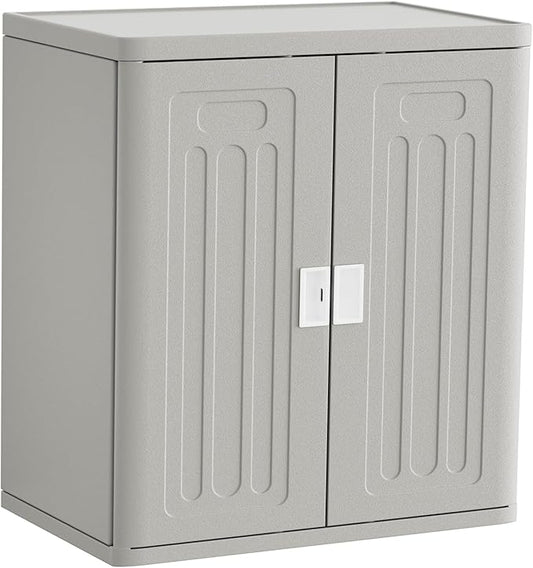 Amopatio Outdoor Storage Cabinet Waterproof with 1 Shelf, Patio Storage Shed All Weather Use for Lawn Care Accessories, 19.7" D x 29.5" W x35.4 H, Gray