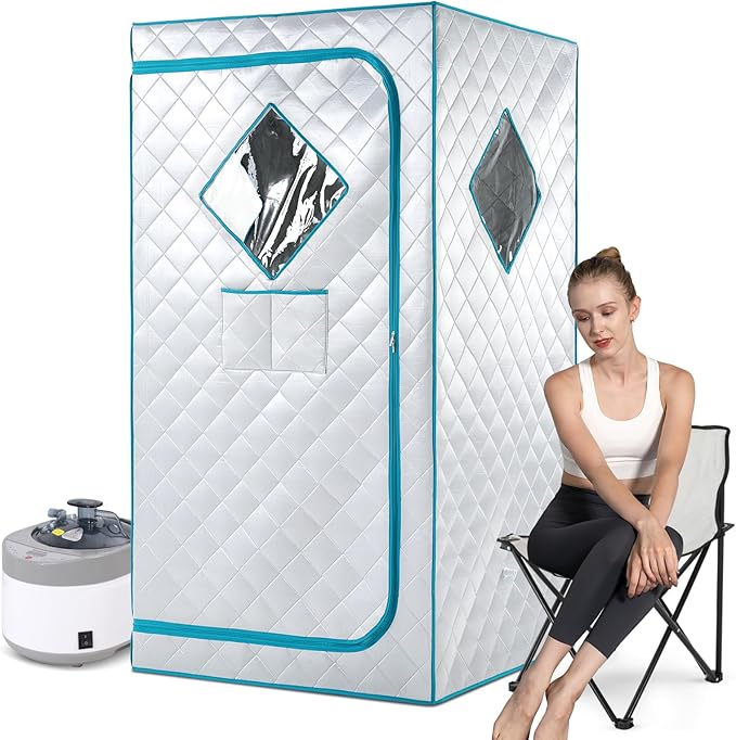 Smartmak Portable Steam Sauna, Personal Steam Sauna Tent at Home, Indoor Full Body Sauna Box, with 4L 1600W Steamer, Remote Control, Folding Chair, 16 Levels