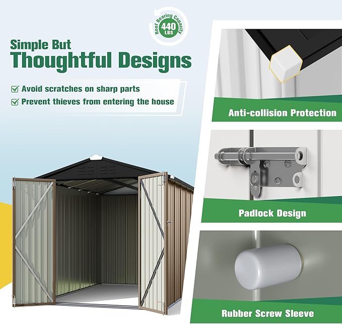 Flamaker 6x8 FT Storage Shed Waterproof Metal Garden Shed with Lockable Door Utility Tool Shed Outdoor Storage for Backyard, Patio and Lawn