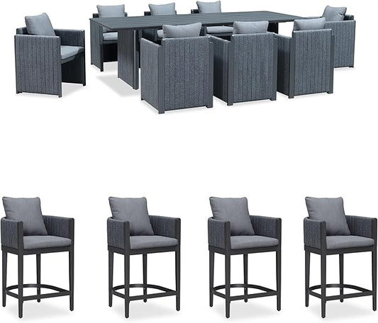 PURPLE LEAF 9-Piece Outdoor Patio Dining Set Modern Large Weather-Resistant Table and Aluminum Chairs Olefin Fabric Cushions for Family Dinners and Indoor Kitchen Decor Beige Grey
