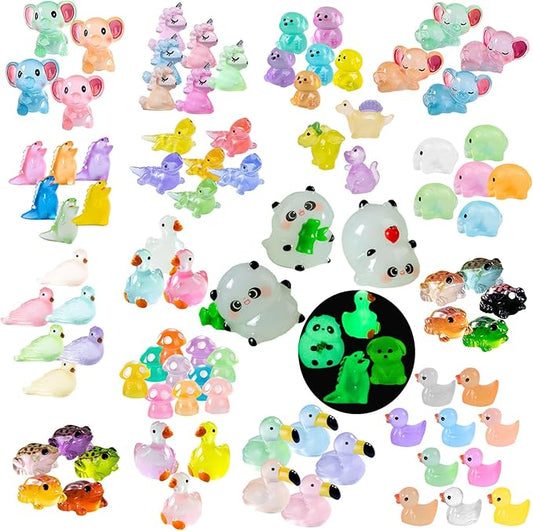 Luminous Mini Resin Animals 220 Pcs Glow in Dark to Hide Tiny Resin Animals Figurines Mini Ducks Mushroom Dinosaurs for DIY Garden Miniatures Fairy Garden Accessories