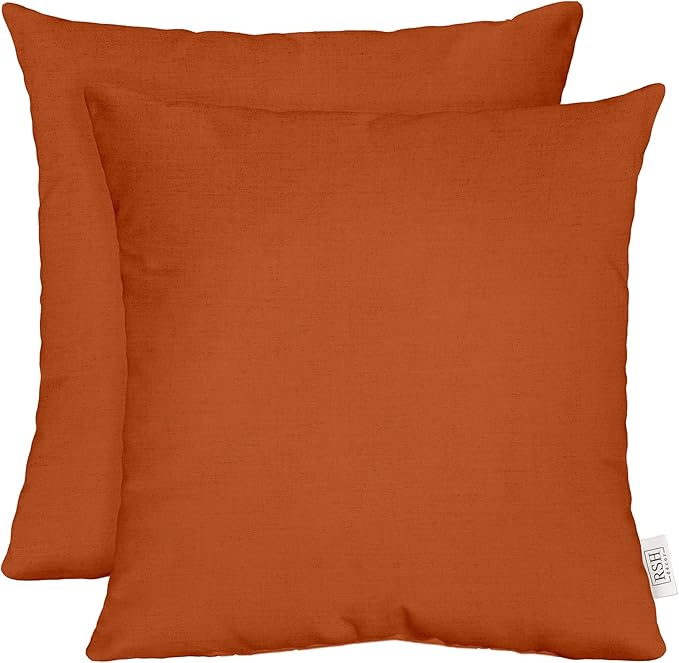 RSH DECOR: Sunbrella Square Throw Pillows Set of 2 | 24" x 24" | Water and Fade-Resistant Performance Fabric | Outdoor Pillow Covers with Down-Alternative Inserts | Canvas Rust