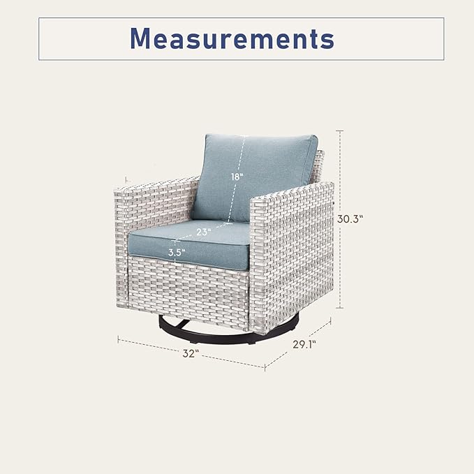 Luxury Outdoor Swivel Rocker Patio Chairs Set of 2, Swivel Patio Chairs for Porch, Yard, Deck, Poolside, Light Grey/Light Blue