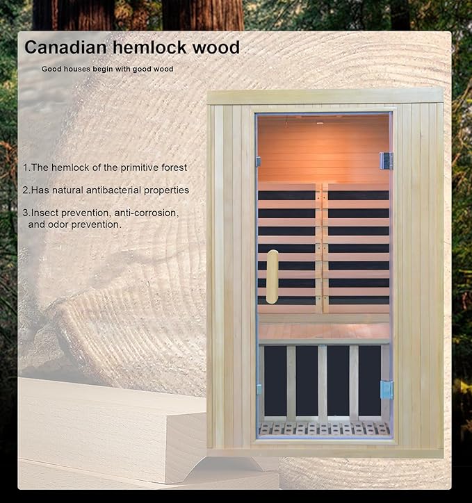Home Infrared Sauna 2 Person Sauna Wooden Canadian Hemlock 1650W Low Emf Graphene Carbon Plate Heater Indoor Saunas Spa 41.7 * 32 * 66 inches