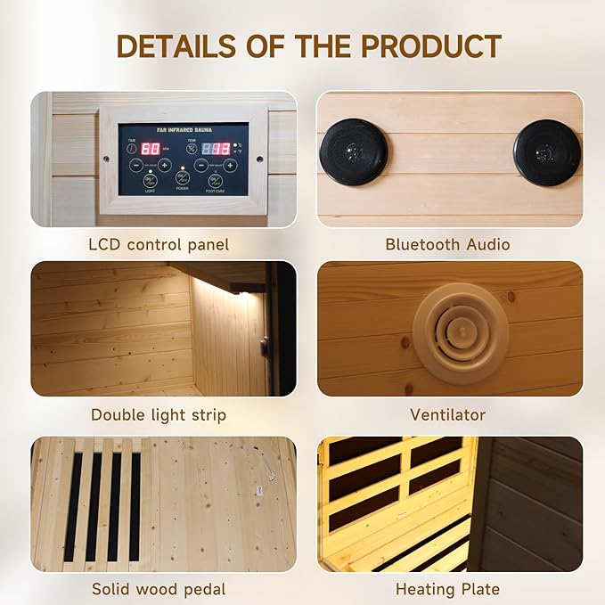 Sauna Infrared Far Infrared Sauna for Home 1 Person Sauna with Spruce Wood Dry Sauna for Home Sauna Room Low EMF Indoor Sauna for One Person in Home Sauna 900W with Speakers