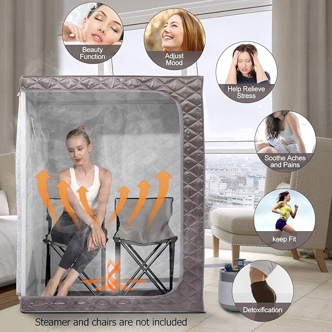 Smartmak Full Size Steam Sauna Tent, Portable Whole Body Home Spa Room, 1 or Two Person Large Space, Steamer NOT Included (47.28" x 35.46" x 63" Darkgrey)