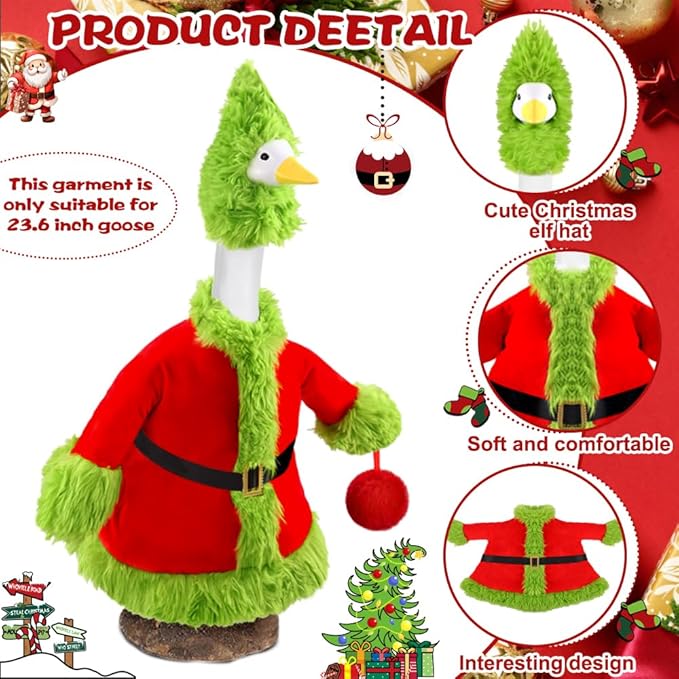 Christmas Winter Goose Outfit for 23" Porch Goose Holiday Red Green Cloths Costume Xmas Winter Outdoor Garden Patio Yard Lawn Art Decoration