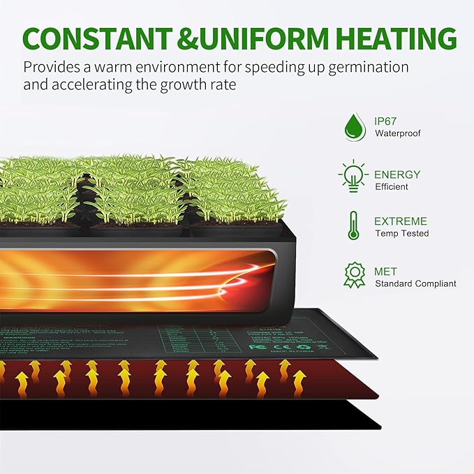 Bestio Seeding Heat Mat 10"x 20.75", 4 Pack Durable Seedling Heat Mat for Seed Starting, UL and MET Certified Waterproof Warming Mat Plant Heating Pad for Seed Germination,Hydroponics, Greenhouses