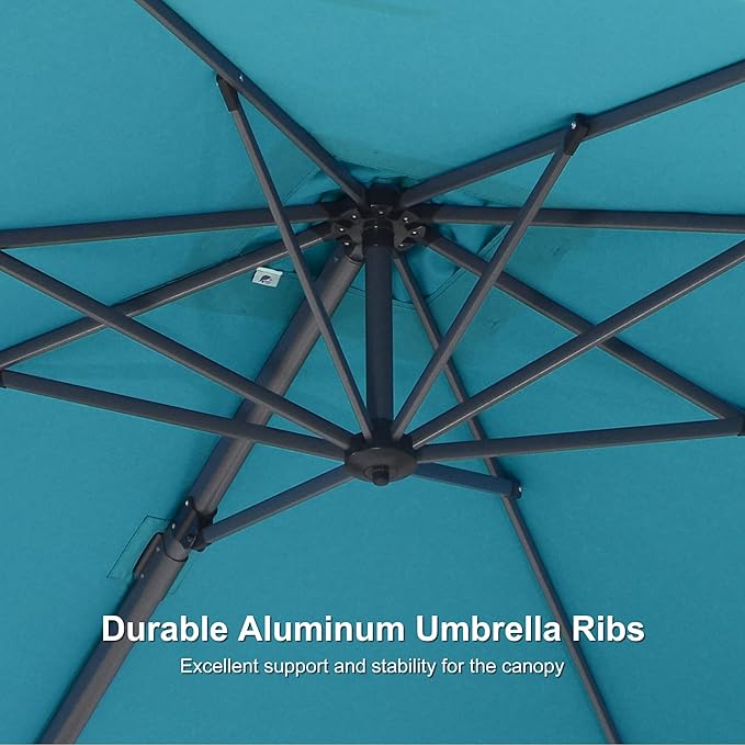 PURPLE LEAF 8' X 8' Patio Umbrella with Wheeled Base for Pool 7' High Offset Outdoor Cantilever Umbrella Swimming Pool Umbrella with 360°Rotation for Poolside Turquoise Blue