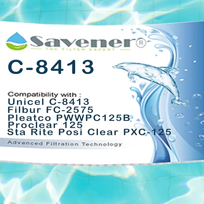 Savener® C-8413 Pool Filter Cartridge, Replaces PWWPC125B, Unicel C-8413, Filbur FC-2575, Proclear 125, Sta Rite Posi Clear PXC-125, 125 Sq. Ft, 1 Pack