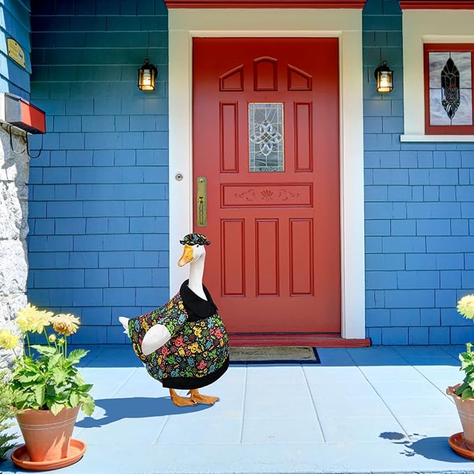 Porch Goose Outfits Funny Porch Statue Goose Clothes with Hat for 23" Cement/Plastic Lawn Geese Statues Outdoor Patio Yard Lawn Art Decor Garden