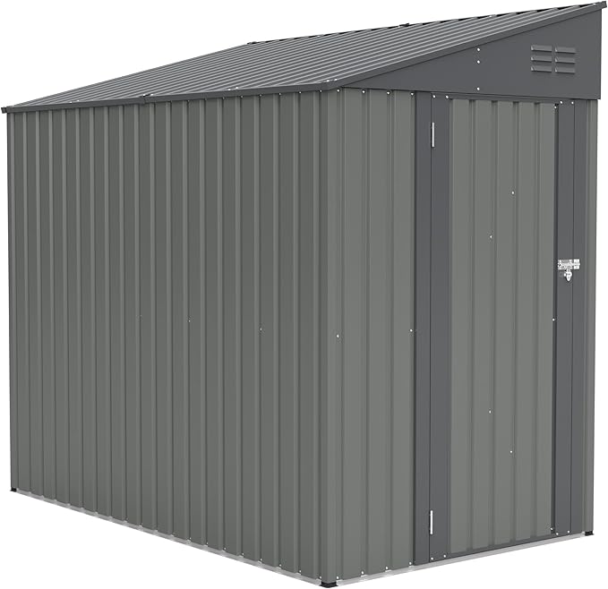 4x7 Ft Outdoor Storage Shed - Heavy Duty Metal Garden Shed, Galvanized Steel with Weather Protection, Lockable Tool & Bike Storage, Space-Saving Lean-to Design for Backyard (Olive Gray)