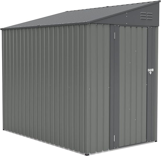 4x7 Ft Outdoor Storage Shed - Heavy Duty Metal Garden Shed, Galvanized Steel with Weather Protection, Lockable Tool & Bike Storage, Space-Saving Lean-to Design for Backyard (Olive Gray)