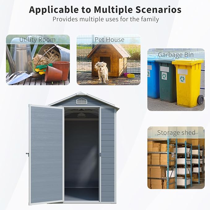6X4 FT Outdoor Storage Shed W/Window & Air Vent,Resin Shed W/Lockable Door & Sloped Roof,Garden Tool House for Backyard Patio Lawn,Gray