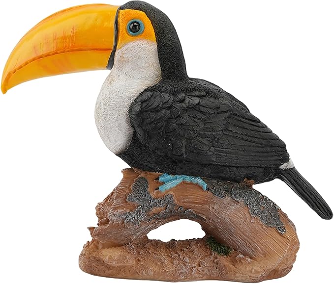 Elenon Toucan on Stump Garden Statue Decorative, Adorable Flower Bed 11 inch High Lifelike Bird Animal Outdoor Decor, Funny Yard Patio Art Sculptures Table Ornament, Yellow Mouth