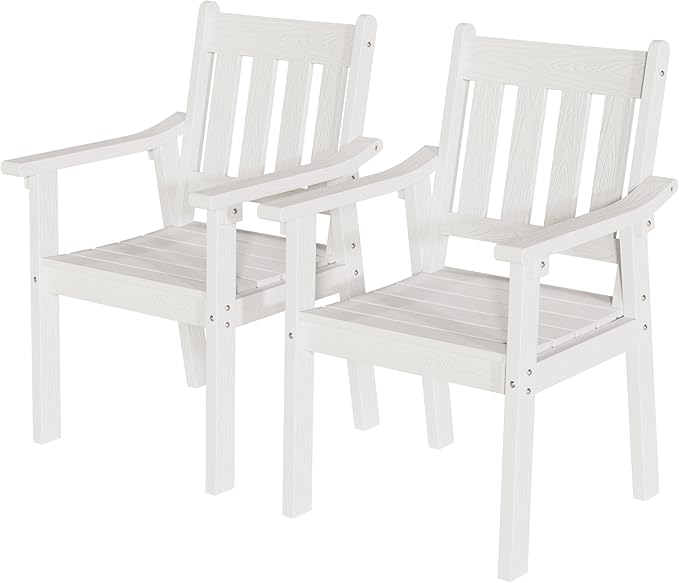 YEFU Outdoor Patio Chairs Set of 2: All Weather Outdoor Dining Chairs with Wide Curved Seat and Backrest - Plastic Patio Chairs for Outside Backyard/Garden/Pool/Porch/Deck 350lbs Capacity White