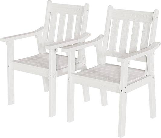 YEFU Outdoor Patio Chairs Set of 2: All Weather Outdoor Dining Chairs with Wide Curved Seat and Backrest - Plastic Patio Chairs for Outside Backyard/Garden/Pool/Porch/Deck 350lbs Capacity White