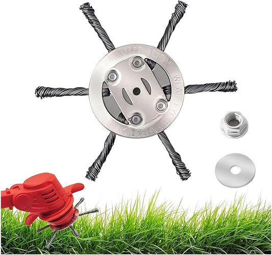 6 Inch Steel Wire Rotary Heavy Duty Weed Brush Cutter Wheel Grass String Trimmer Blades Head Universal Metal Wire Weed Eater Trimming Head Replacement Weed Wacker Weedeater Attachments (6 heads - 6in)