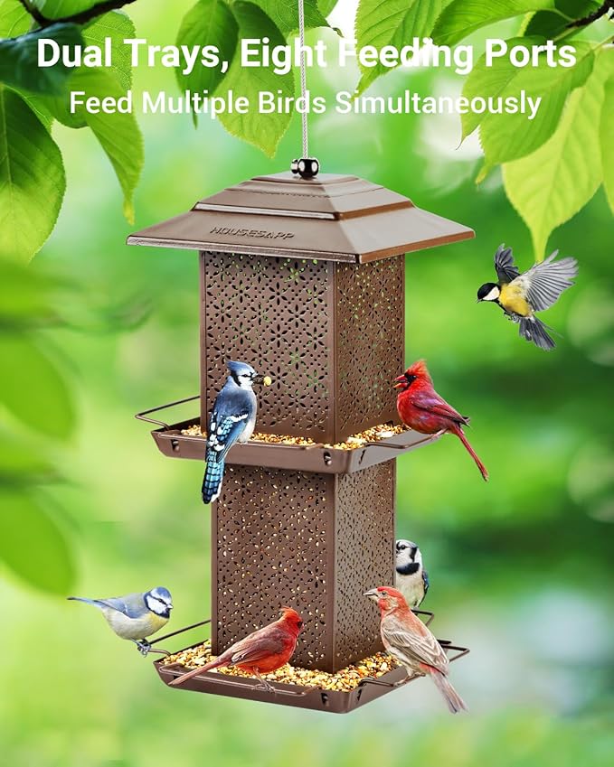 Bird Feeders for Outdoors Hanging - 6lb Large Capacity Metal Double Tier Bird Feeder,Chew-Proof, Weather and Water Resistant Wild Bird Feeders, Outside and Garden Decoration