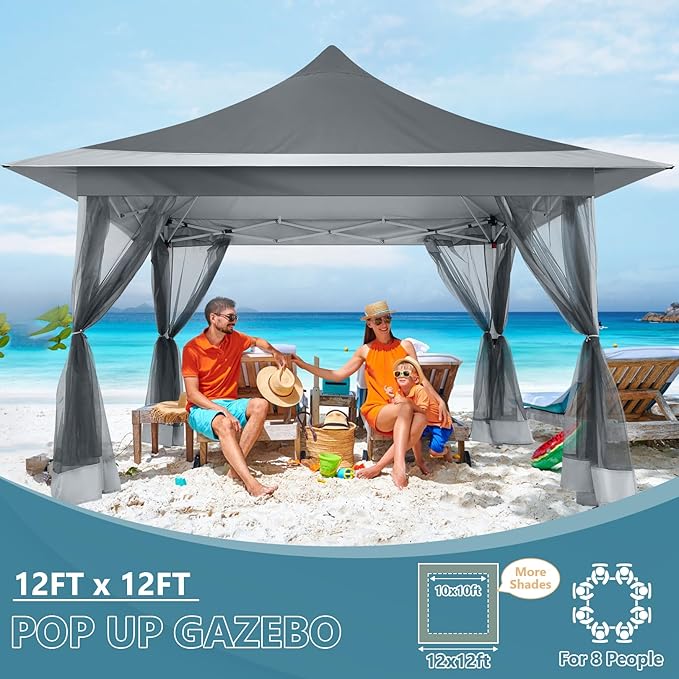 COBIZI 12x12 Pop Up Gazebo On Clearance Canopy Tent Easy Up Outdoor Gazebo Waterproof Upgrade with Mosquito Nettings and Carry Bag for Patio Garden Lawn