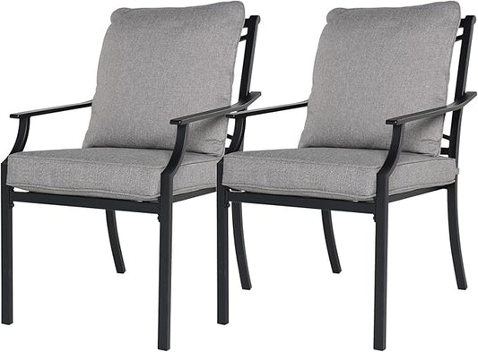 Grand patio Dining Chairs Set of 2，Outdoor Fixed Patio Dining Chairs Set of 2，Fixed Dining Chair，Outdoor Dining Chairs with Grey Cushions, Patio Chairs for Outside, Garden Lawn Porch, Backyard