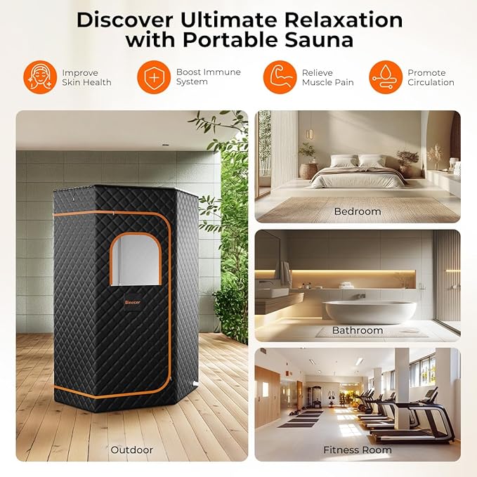 Portable Sauna Box, Steam Sauna Portable Sauna for Home, Sauna Tent with 3L 1200W Steamer, Folding Chair, 15 Heating Speeds for Personal Indoor Sauna-Black