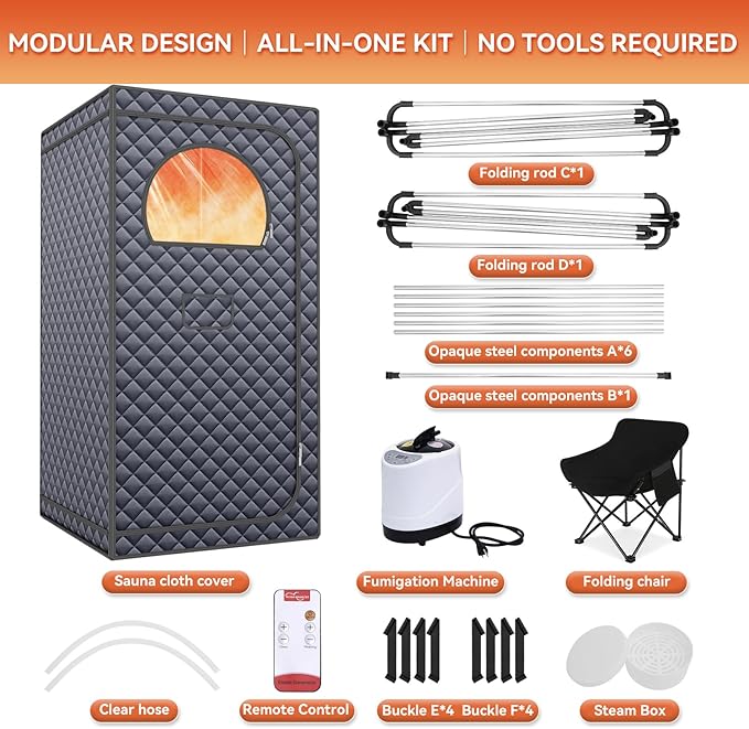 Sauna Box, Upgraded Large Size Portable Sauna for Home Spa with 3L 1300W Steamer, Big Folding Chair, 9 Levels Heat, Timer, Remote Control - Personal Full Body Steam Saunas Room Tent 3' x3' x5.9' Grey