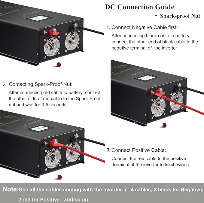 WZRELB 2500W Split Phase Pure Sine Wave Inverter, 48V DC to 120V/240V AC, 4 AC Outlets, Hardwire Terminal, High Efficiency up to 91.6%