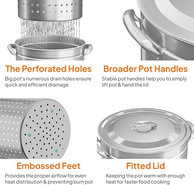 ROVSUN 50-Quart Stainless Steel Turkey Fryer & Seafood Boil Pot with Basket, Lid & Hook, Large Stock Pot for Outdoor Cooking of Turkey, Crawfish, Crab, Lobster & Shrimp