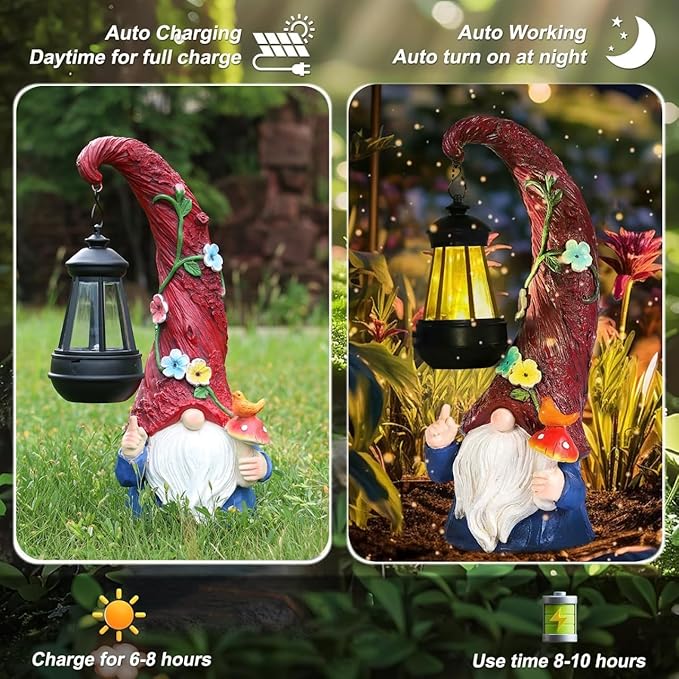 Garden Gnome Statue with Solar Light,Gnomes Decorations for Yardfor Yard, Porch Lawn, Patio – Funny Gnome Decor Gifts for Women, Mom, Grandma, Housewarming Home Decor Gifts Thanksgiving.