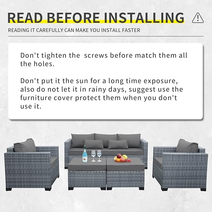 Patio Furniture Set, 5-Piece Outdoor Wicker Conversation Set with All-Weather PE Rattan, Anti-Slip Cushions & Ottomans, Sectional Sofa for Patio, Balcony & Deck, Grey