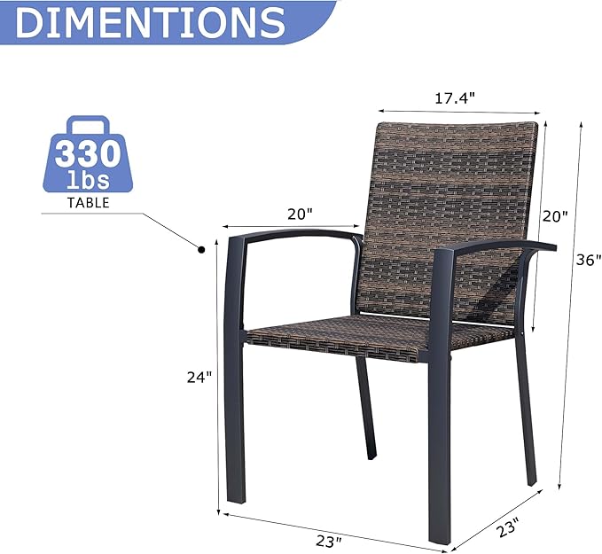 Outdoor Dining Chairs Set of 8, Stackable Patio Chairs with Woven Rattan Back & Seat, Perfect for Patio, Garden, or Deck, Rattan Gray Brown