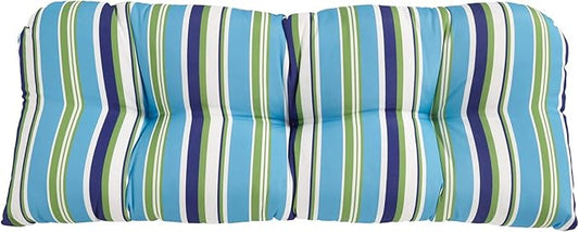 BrylaneHome Tufted Bench Cushion - 45.5" L x 19" W x 3" H- Patio & Outdoor - Water, Stain & Fade Resistant - Poppy Stripe