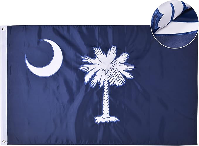 South Carolina State Flag 4x6 Ft, Deluxe Full Embroidered Heavy Duty 100% Polyester Durable SC Outside Flags, Indoor/Outdoor, Sewn Stripes and Brass Grommets