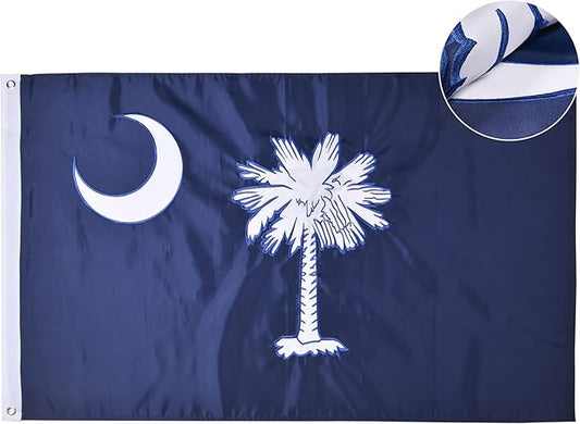 South Carolina State Flag 4x6 Ft, Deluxe Full Embroidered Heavy Duty 100% Polyester Durable SC Outside Flags, Indoor/Outdoor, Sewn Stripes and Brass Grommets