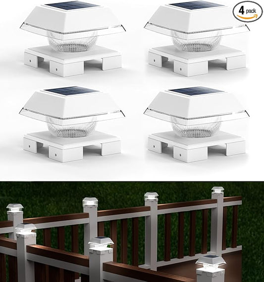 INDARUN Solar Post Lights Outdoor Waterproof, 2 Colors Modes, 120 Lumen, Solar Fence Deck Post Lights for 4x4 Post Caps - 4x4 5x5 6x6 Wood Posts/4x4 Vinyl Posts, for Front Porch, Paito, Backyard Decor