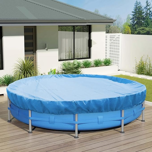 ECOOPTS 12 ft Round Pool Cover for Above Ground Pools, Swimming Pool Cover Protector Winter Safety Cover (Blue)